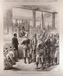 The Burmah Deposition of King Theebaw: General Prendergast Gives Him Ten Minutes Grace, from The Illustrated London News
